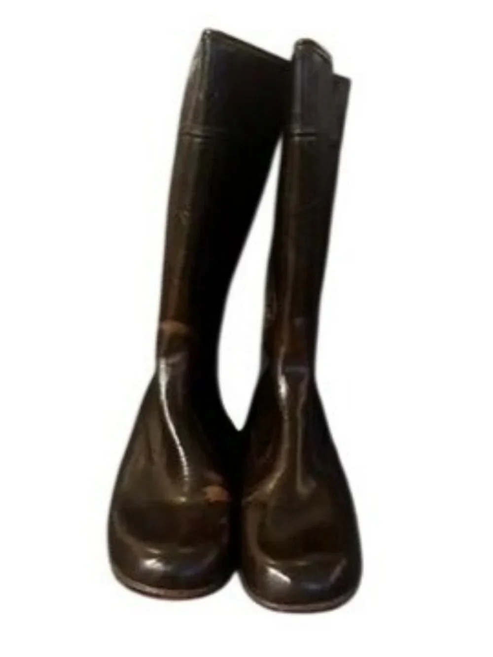 Vintage Brown Faux Leather Women’s Knee-High Boots Size 9 Low Heel Fuzzy LIned